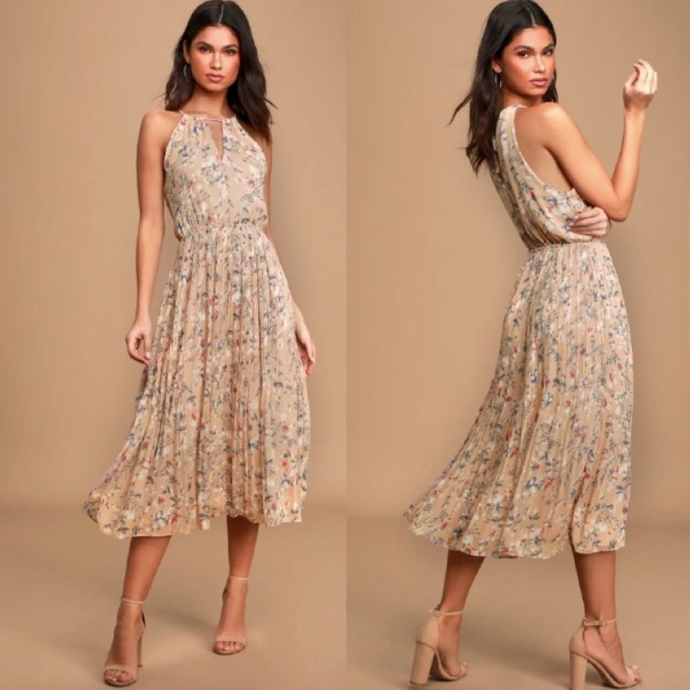 Floral Print Pleated Midi Dress NWT Size Small